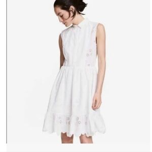 H&M White eyelet embroidered collared sleeveless dress Size 4